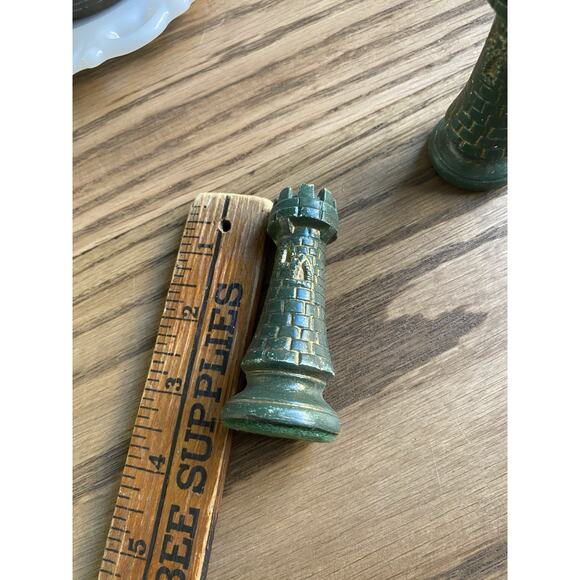 Vintage Midcentury Medieval Duncan Ceramic Hand Painted Chess Pieces Two Rooks - Picture 4 of 4